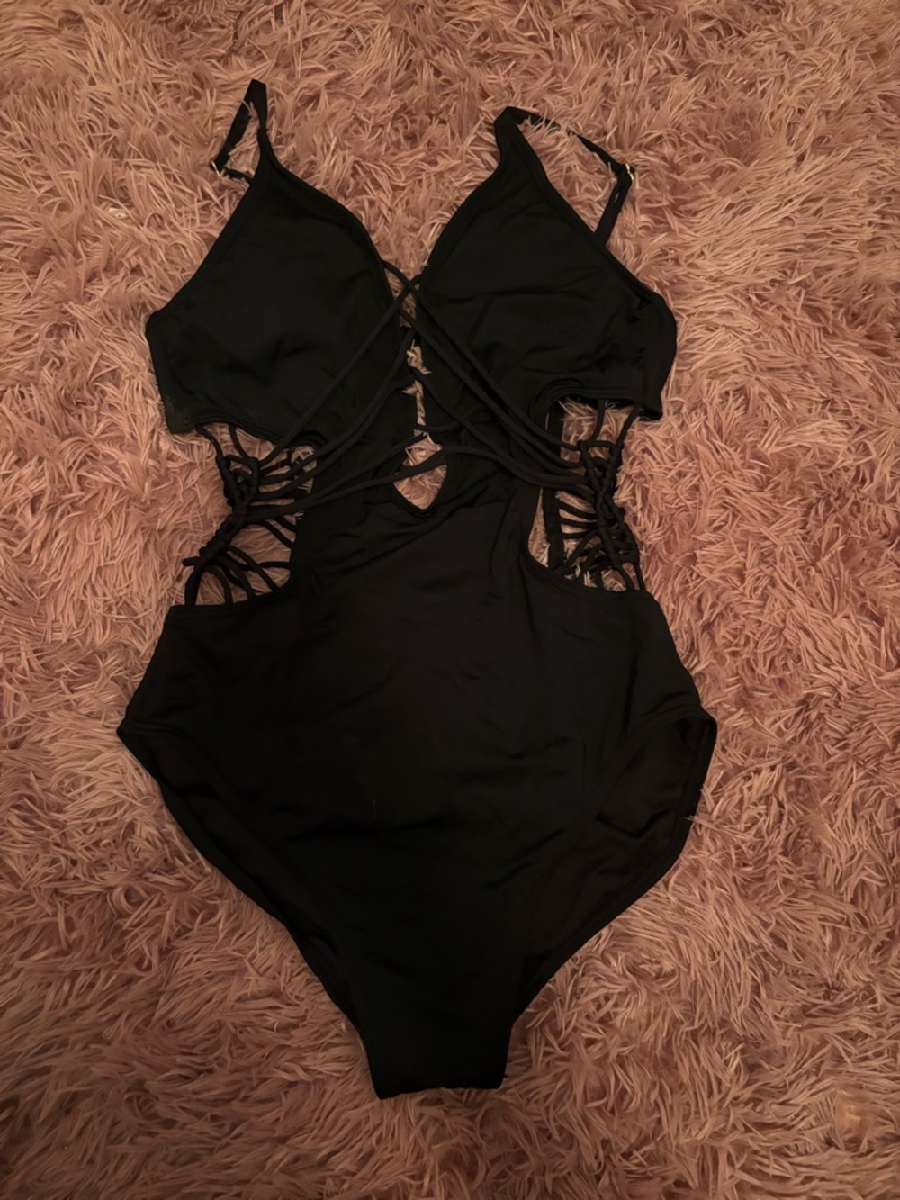 Ambrielle Black Strappy Cutout One-Piece Swimsuit